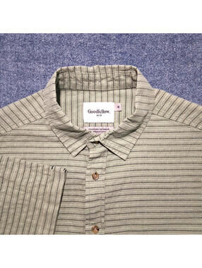 Goodfellow & Co Mens Med Cotton/Linnen Green Casual Seersucker Short Sleeve Polo
